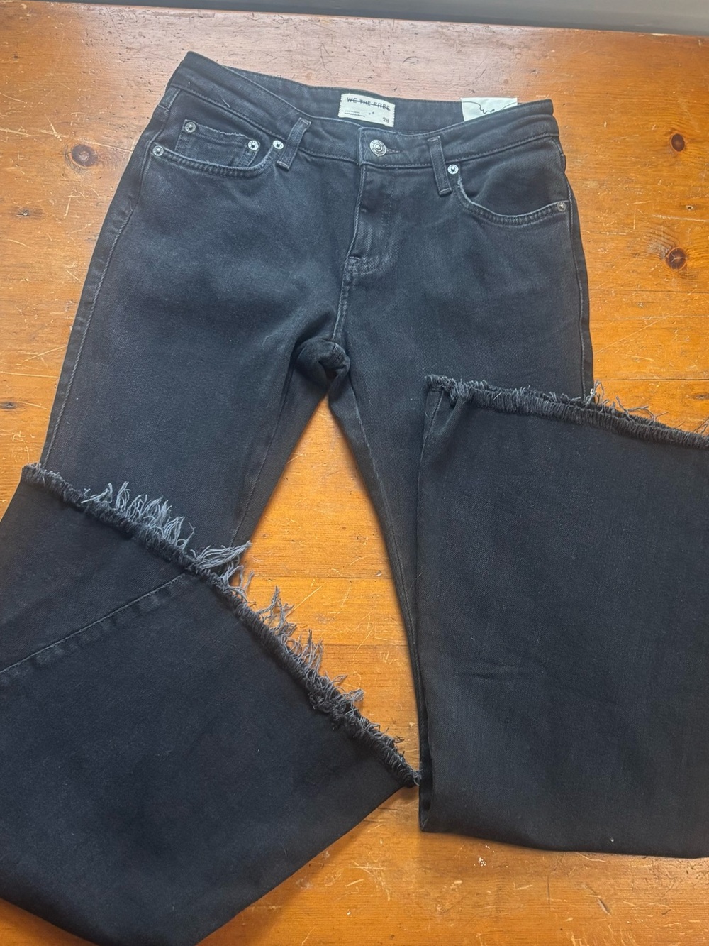 We The Free Emrie Flare Jeans Black High Rise Raw Hem Stretch Boho Festival 28 - Picture 8 of 16